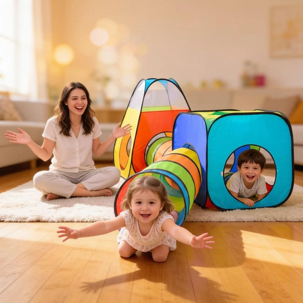 4 in 1 : Spielzelt Kinderzelt : Babyzelt mit krabbeltunnel : Teiliges Bällebad : Spielzelt Babyzelt : Spielhaus mit Zelt Tasche und Tunnel : Mehrfarbig B