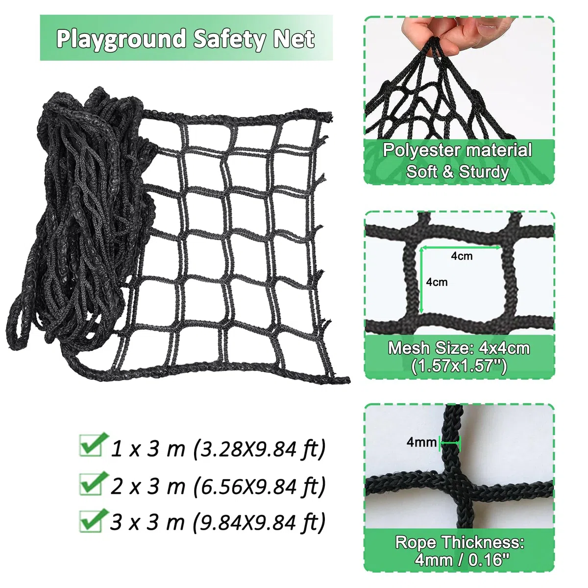 Kletternetz Spielplatz Doppelschicht Schutznetz Kinder Spielplatz Sicherheitsnetz Klettergerüst Netz Schaukel Garten Spielplatznetz Baumhaus Netz, Schwarz(2x3 m)