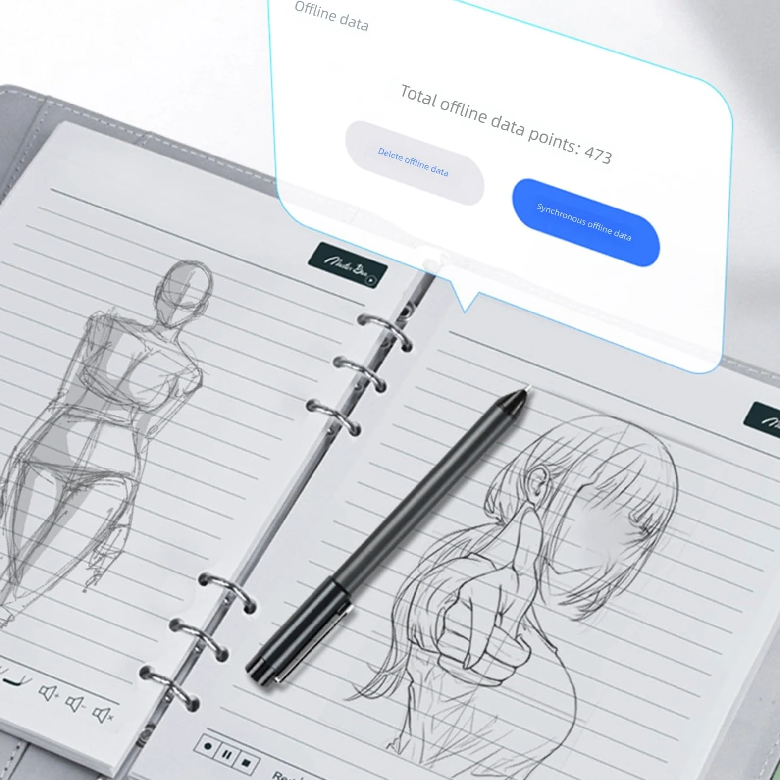 VBESTLIFE Smart Pen Digital Notebook -Set, 3 in 1 OCR Texterkennung Echtzeit Sync Bluetooth 5.0 Digitales Schreibpad für Smartphone -Tablet (Leinenmuster blau)