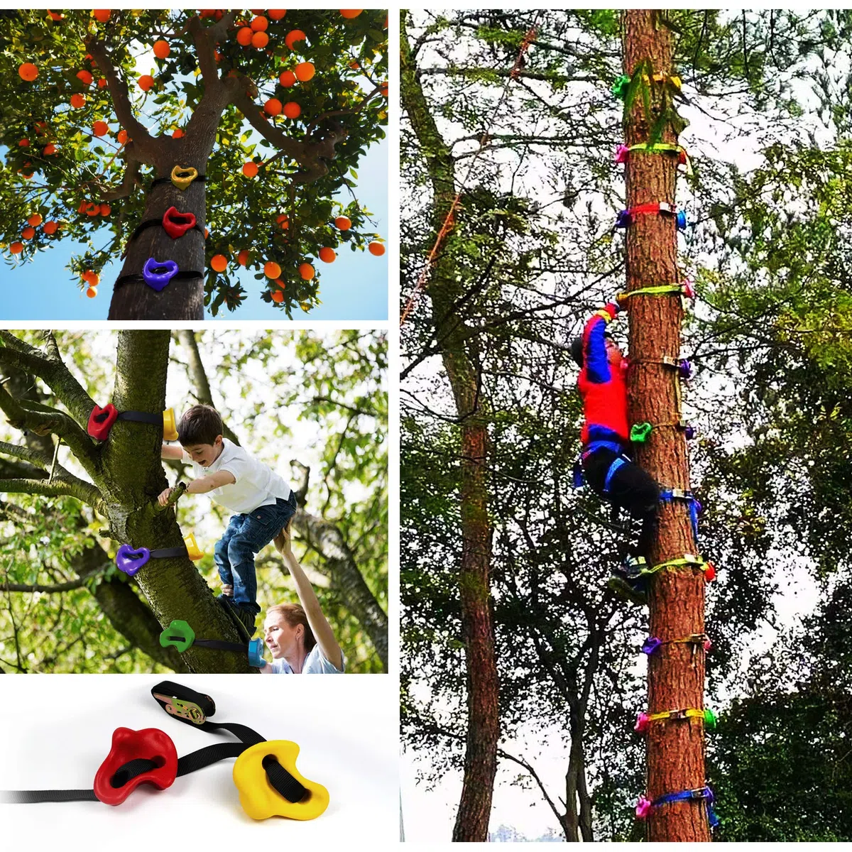 Baumklettergriffe Kinderklettersteine Baum Klettergriffe Set mit 6 Ratschengurte Ideal zum Klettern auf Rahmen Kletterhilfen für Kinder(15pcs)