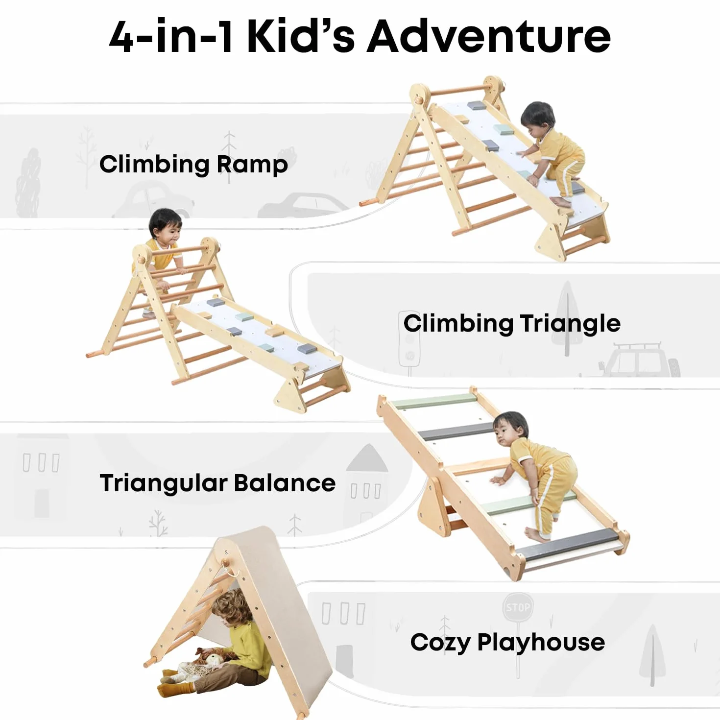 Mamabrum Klettergerüst Indoor ab 3 Jahren für Kinder – Pikler Dreieck, Leiter & Balancierpfad – 3-in-1 Multifunktionales Spielzeug, Indoor Spielplatz, Montessori Ergänzung