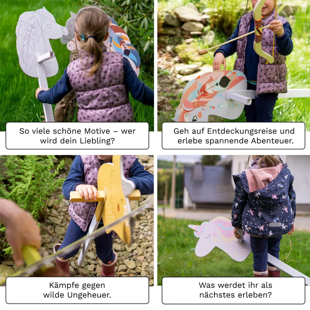 Steckenpferde 10er Set aus Pappe 115 x 40 x 25 cm Hobbyhorse Stockpferde - Pferd weiß zum Bemalen und Bekleben
