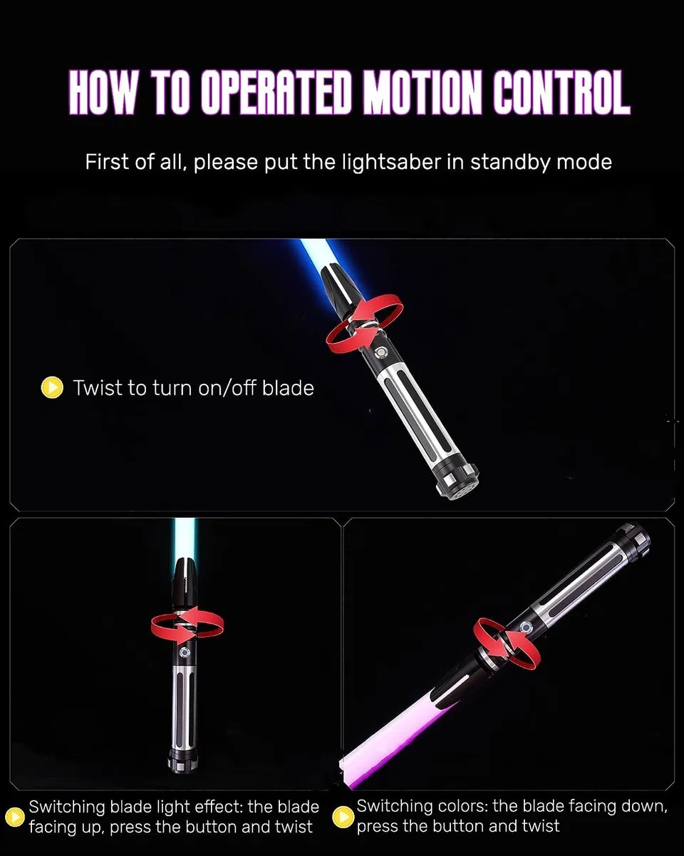 ANASABER Duellierendes Lichtschwert, Motion Control Laserschwert Für Erwachsene, Smooth Swing Lightsaber Mit 10 Tonfonts, RGB 12 Farben Wechselbar, Metallgriff, Für Halloween Cosplay Party, S9