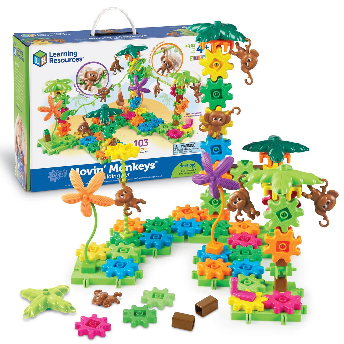 Learning Resources Gears! Gears! Gears! Kletteraffen, Ab 4 Jahren, 136-teiliges Set, Fördert Feinmotorik und Problemlösung, Kreatives Bauen mit Zahnrädern und Dschungelmotiven