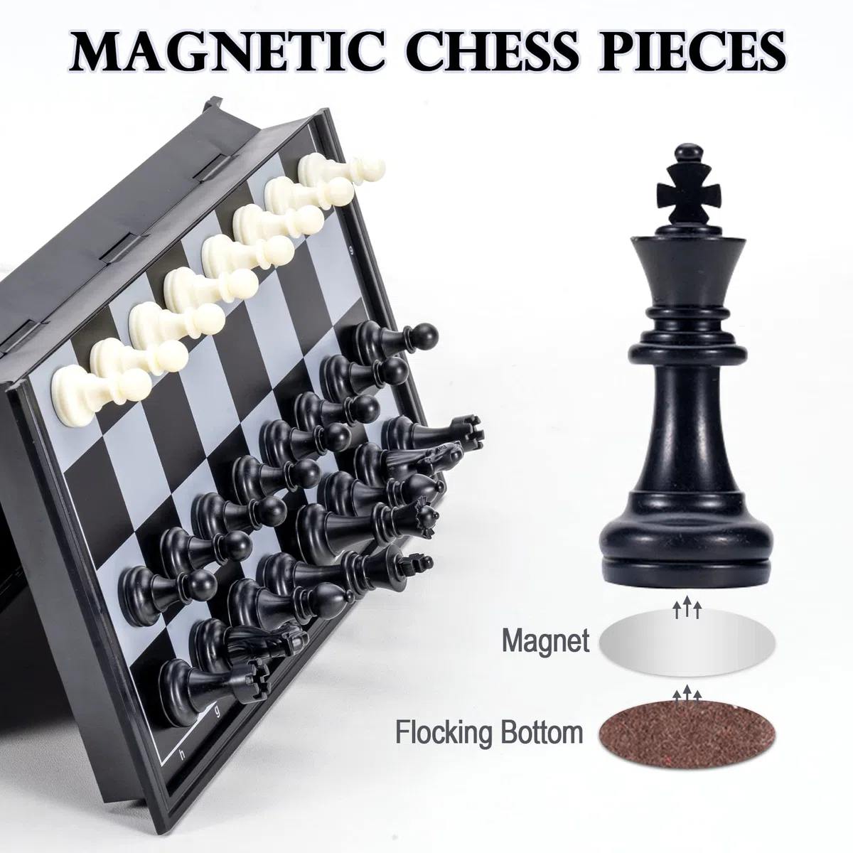 Schachspiel Kinder, Magnetischen Figuren Chess Board Tragbar Einklappbar Schachbrett Schach Schwarz Weiß für Unterwegs Schachanfänger (25×25cm)