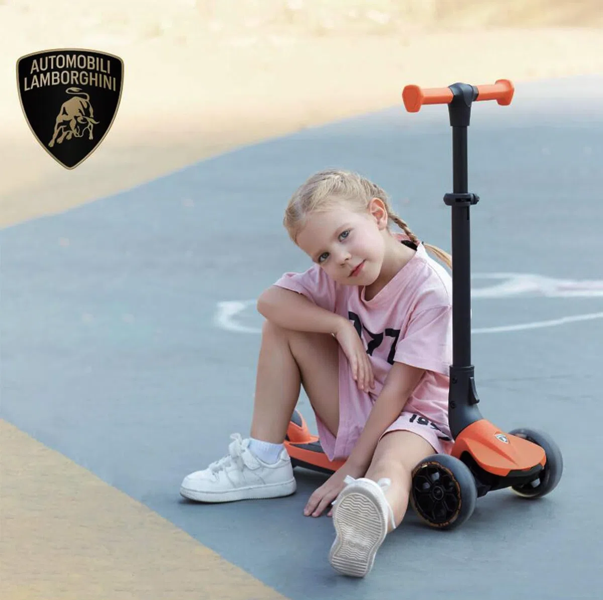 Lamborghini Roller Kinder 3-8 Jahre bis 50kg, Dreirad-Kinderroller mit LED-Rädern &Pedal, Höhenverstellung, Faltbarer Kinderroller ab 3 Jahre, Tretroller Kinderscooter ab Kleinkind Junge Mädchen