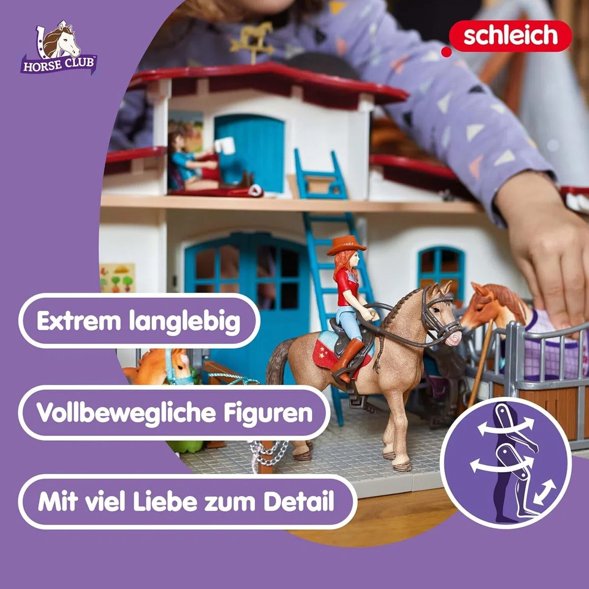 schleich HORSE CLUB | Reiterhof 42567 | Pferdestall mit Hannah, Lisa, 3 Pferden, Pferdeboxen und viel Zubehör | Geschenk für Mädchen & Jungen | Kinder Pferde Spielzeug ab 5 Jahren | Set aus 115 Teilen