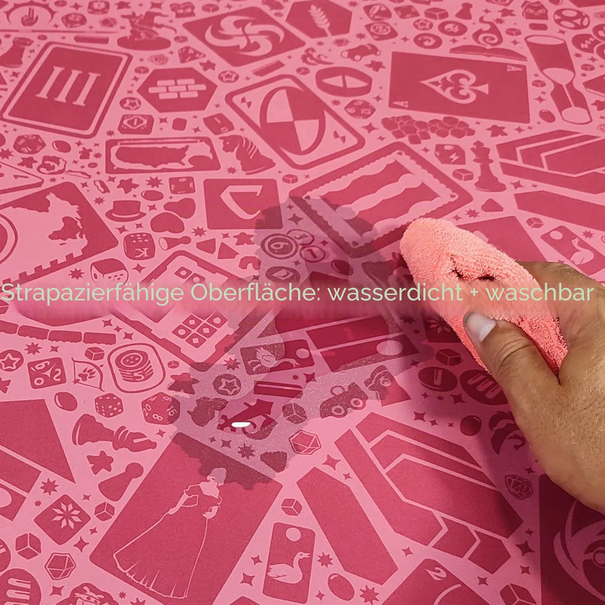 Neoprene Play MAT | spielmatte für Brettspiele, Würfel und Karten | 140 x 80 cm | WASSERDICHT, rutschfest und ROLLBAR (Gaming (Pink))