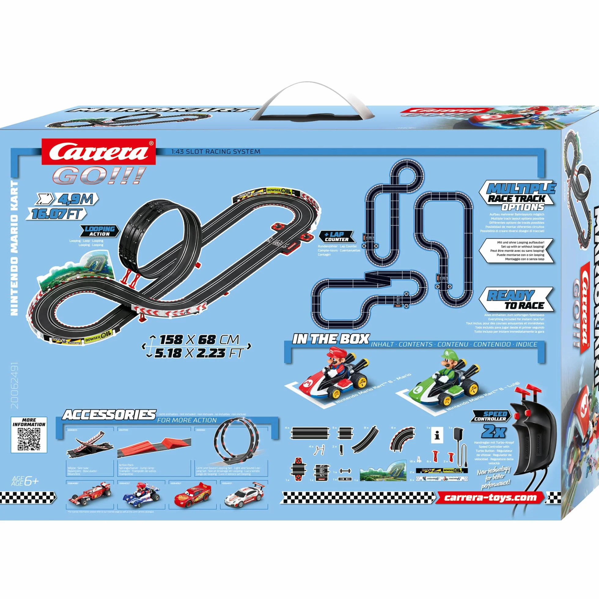 Carrera 20062491 GO!!! Nintendo Mario Kart 8 Rennstrecken-Set | 4,9m elektrische Carrerabahn mit Mario & Luigi Spielzeugautos | mit 2 Handreglern & Streckenteilen | Spielzeug für Kinder ab 6 Jahren