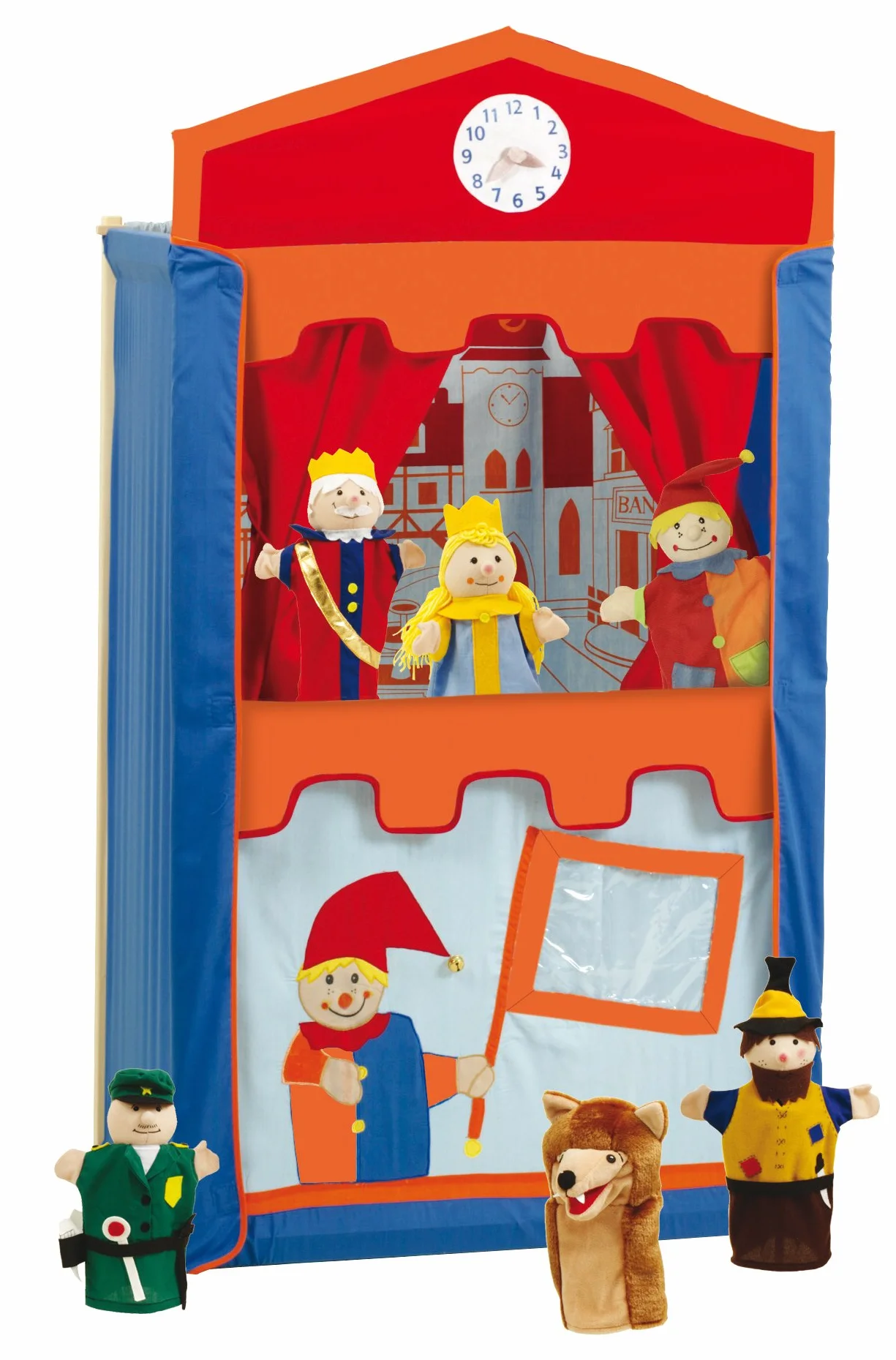 roba Kasperletheater, Puppentheater inkl. 6 Handpuppen, Kaspertheater aus Massivholz, freistehend